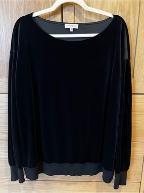 Lafayette 148 New York Velour Boatneck Sweatshirt Black Size XL Classic Chic
